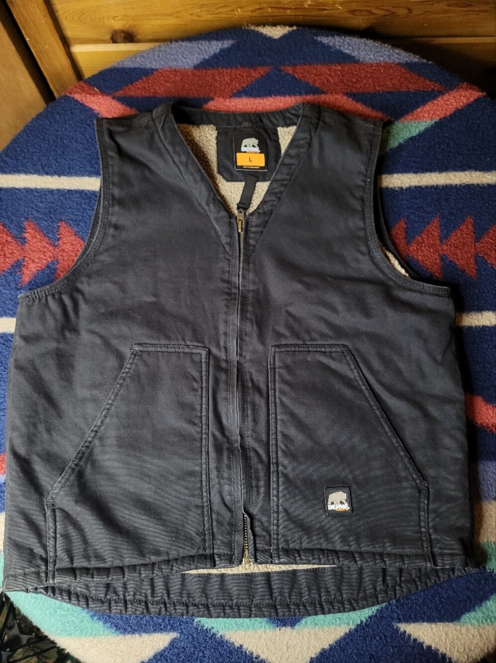 Berne Vest Mens Large Black Sherpa Lined Full Zip Canvas Workwear Duck